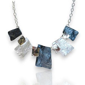 Necklace and Ear Set, 16" - 18", Silver Tone, Slate Grey Tone, Geometric